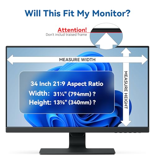 [2-Pack] 34 Inch Privacy Screen Filter for 21:9 Widescreen Monitor, Removable 34in Matte Anti Blue Light Glare Privacy Shield, Anti Spy Security Protector for Computer PC Desktop [Supporting Curved Screen] - color: Black Monitor Screen, size: 2pcs-34inch