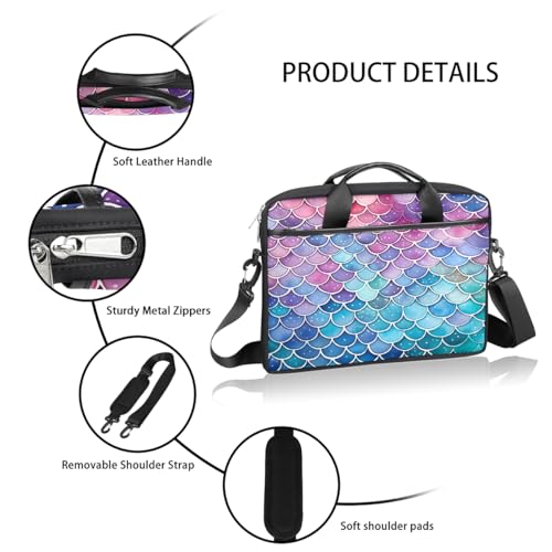 Laptop Shoulder Bag for Women Men, Waterproof Computer Case Messenger Bag Briefcase for Business Office Travel - color: Rainbow Mermaid Scales