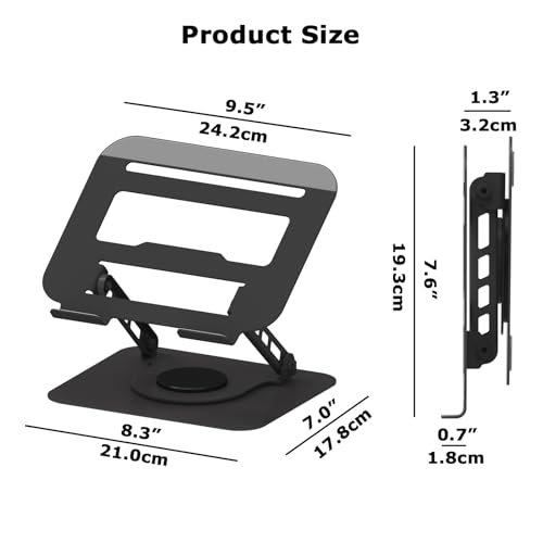 Adjustable Laptop Stand, 360 Rotating Computer Riser, Stable Base Stand Holder for MacBook Pro/Air Notebook up to 16 Inches, Black - color: Black
