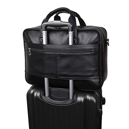 Polare Full Grain Napa Leather 17" Briefcase Work Bag Business Case For Men | Cowhide Leather, Business Travel Laptop Case, Padded Compartment Fits 15.6" Laptop, YKK Zippers - color: Black(updated Version)