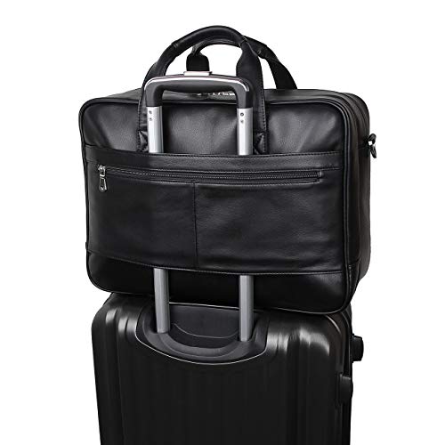 Polare Full Grain Napa Leather 17" Briefcase Work Bag Business Case For Men | Cowhide Leather, Business Travel Laptop Case, Padded Compartment Fits 15.6" Laptop, YKK Zippers - color: Black(updated Version)