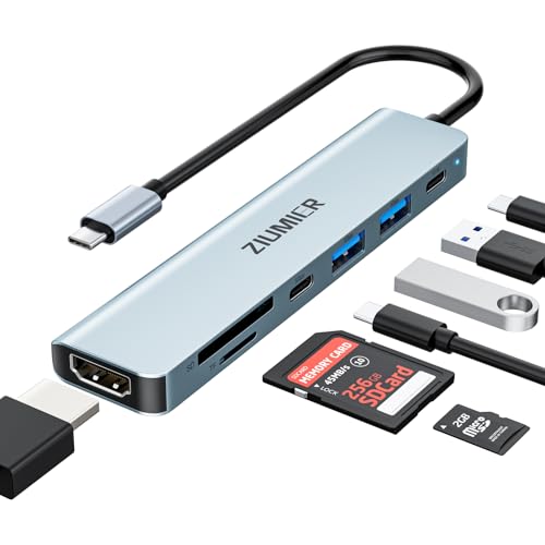 USB C Hub,7 in 1 USB C to HDMI Splitter,4K@60HZ Display for Office,Home | 2×USB-A 3.1 5Gbps Data Ports,PD 100W Charging, SD Card Reader for PC, Laptop, MacBook, Desktop and More