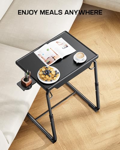 LORYERGO Multifunctional TV Tray Table - 2 Packs Adjustable TV Dinner Tray Tables with 6 Height & 3 Tilt Angle, Folding TV Trays with Cup Holder for Bed & Sofa, for Eating & Reading - size: 2pcs