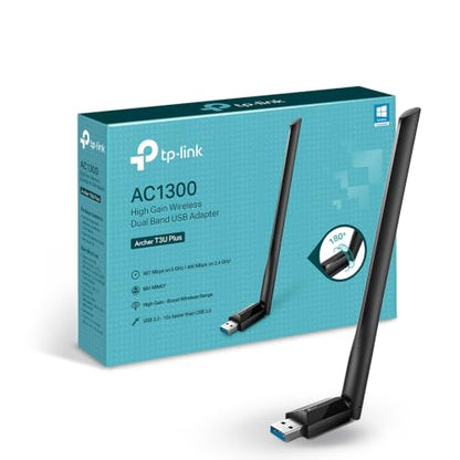 TP-Link USB WiFi Adapter for Desktop PC, AC1300 USB 3.0 Wireless Dual Band Network Adapter with High Gain Antenna(Archer T3U Plus), MU-MIMO, Windows 11/10/8.1/8/7/XP, Mac OS 10.9-10.15