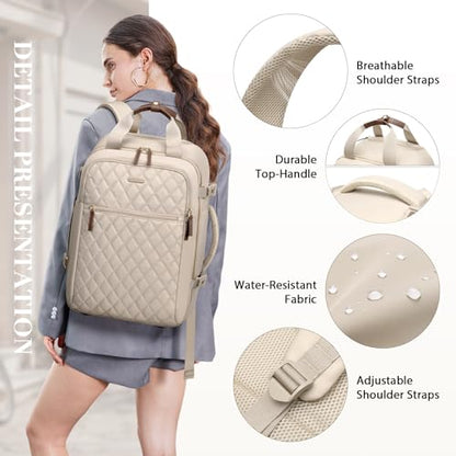 Rolling Backpack for Women,Travel Laptop Backpack with Wheels Roller Wheeled Backpack Underseat Carry On Luggage for Travel Business Trip,Fit 17Inch,Apricot - color: Apricot