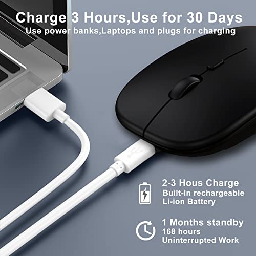 Wireless Bluetooth Mouse for iPad/MacBook Pro/Air/Laptop/pc Rechargeable Silent Mouse Portable Slim for Surface Pro/Lenovo/Samsung Tablet (Black) - color: Black