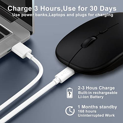 Wireless Bluetooth Mouse for iPad/MacBook Pro/Air/Laptop/pc Rechargeable Silent Mouse Portable Slim for Surface Pro/Lenovo/Samsung Tablet (Black) - color: Black