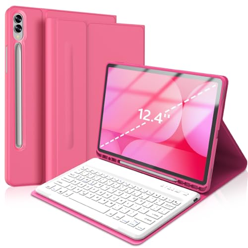 Galaxy Tab S9 FE+/ S9+ /S10+ 12.4 Inch Case with Keyboard, Detachable Bluetooth Keyboard with Pen Holder for Samsung Tab S10+ Plus/S9+ Plus/S9 FE+ Plus 5G 12.4", Pink - color: Pink, size: S9FE+ 12.4"
