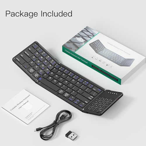Foldable Bluetooth Keyboard with Touchpad Numpad Multi-Device Rechargeable | 2-in-1 Folding Keyboard with Trackpad & Number Pad Portable Travel Keyboard for iPad,Laptop,PC Windows,iOS,Android,MacOS