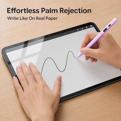 Active Stylus Pen with LED Display, 2-in-1 Dual Modes Digital Pencil for iPad iPhone Samsung Android Tablets & Switch, Palm Rejection & Tilt Sensitivity for Drawing, No Bluetooth Pairing (Purple) - color: Purple