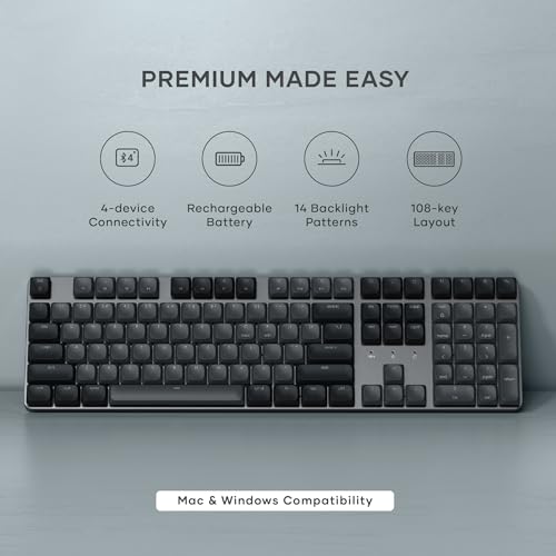 Satechi SM3 Mechanical Keyboard, White LED Backlit, Dark Gray/Gray | 108 Keys Full Size, Wired and Bluetooth, for Mac and Windows - color: Dark Gray/ Gray, size: 108 Keys