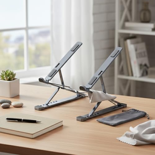 Laptop Stand, Adjustable Aluminum Notebook Riser with 360-Degree Rotation, Foldable Portable Computer Holder for Desk
