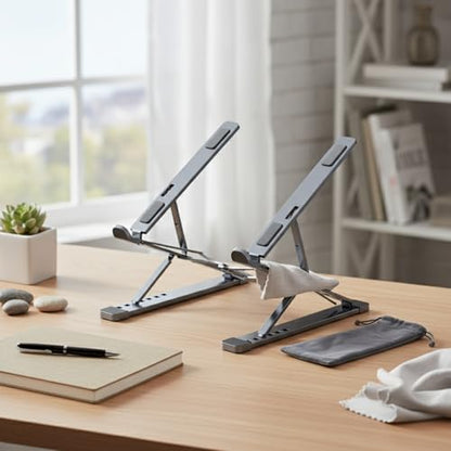 Laptop Stand, Adjustable Aluminum Notebook Riser with 360-Degree Rotation, Foldable Portable Computer Holder for Desk