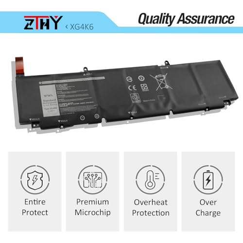 XG4K6 Laptop Battery Replacement for Dell Precision 5750 5760 5770 XPS 17 | 9700 9710 9720 9730 Series P92F P92F001 P92F002 P92F003 001RR3 01RR3 01RR3YM F8CPG 5XJ6R KVPMY 0YY3V KRDHV 11.4V 97Wh 6-Cells - size: 12.9*3.54*0.39 inch XG4K6