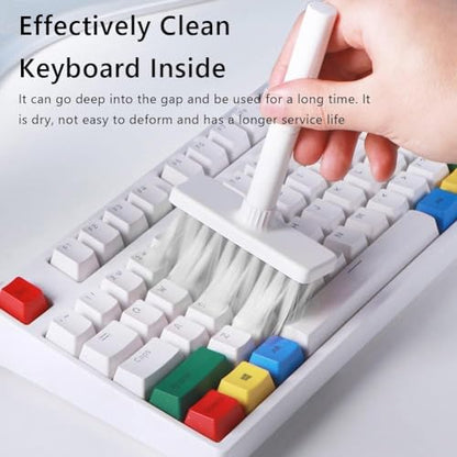 5 in 1 Keyboard Cleaning Brush Kit,Multifunctional Earbuds Cleaner with Keycap Puller,Cleaning Tools for Mechanical Keyboard,PC Laptop and Earphone (White) - color: White