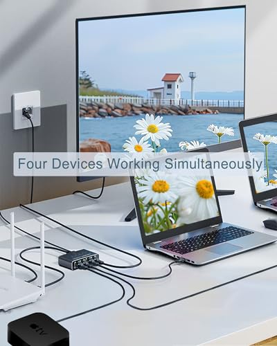 LIEZHUA Ethernet Splitter 1 to 4 - Network Splitter with USB Power Cable, RJ45 Internet Splitter Adapter 1000Mbps High Speed for Cat 5/5e/6/7/8 Cable [4 Devices Networked Simultaneously] | 4 Devices Networked Simultaneously ,1000 Mbps Multi-port network S