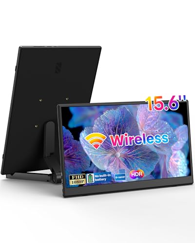15.6 inch Wireless Portable Monitor for Laptop Support AirPlay Miracast | FHD 1080P IPS Display,USB-C & HDMI,G-Sensor Auto-Rotate,Plug & Play,Travel Monitor Compatible with PC,Phone,PS4/5,Xbox,Switch - size: 15.6 inch W-2