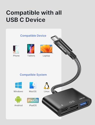 JSAUX 4-in-1 USB C SD Card Reader Black | USB C Micro SD Card Reader with (USB 3.0 & Charging) Port Compatible with iPhone 16 Pro Max, Android, Mac, iPad Pro, Camera- - color: Black, size: 4-in-1