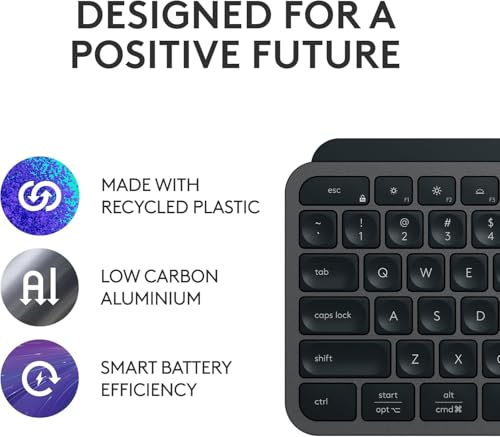 Logitech MX Keys S Wireless Keyboard Low Profile Fluid Precise - Graphite | Fluid precise quiet typing, programmable keys, backlighting, USB C rechargeable, for Windows PC, Linux, Chrome, Mac - color: Graphite, style: MX Keys S