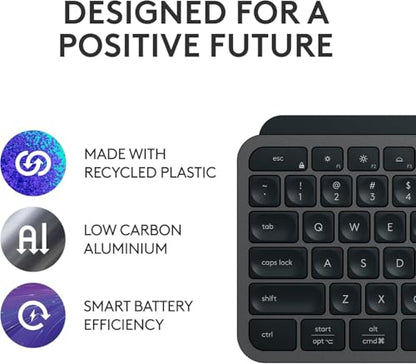 Logitech MX Keys S Wireless Keyboard Low Profile Fluid Precise - Graphite | Fluid precise quiet typing, programmable keys, backlighting, USB C rechargeable, for Windows PC, Linux, Chrome, Mac - color: Graphite, style: MX Keys S