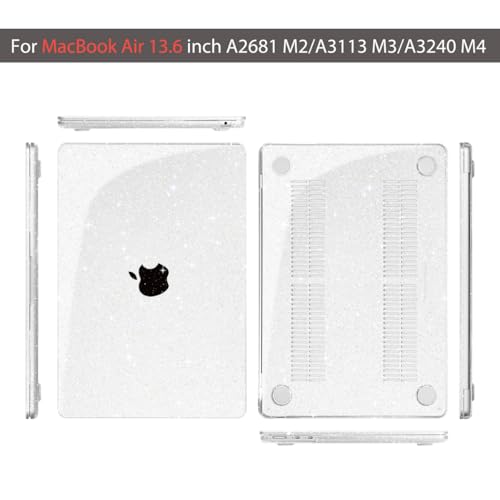 Teryeefi for MacBook Air 13.6 inch Case with M2 M3 M4 M5 Chip 2022-2025 2026 Release A3449/A3240/A3113/A2681, Glitter Protective Hard Shell & Keyboard Cover & USB 3 Adapter, Sparkly Clear - color: Sparkly Transparent
