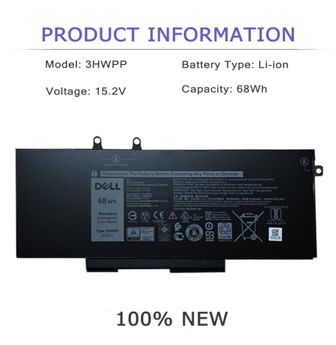 DELL 3HWPP Battery for Dell Latitude 5401 5410 5411 5501 5510 5511 Precision 3541 3551 Inspiron 7706 2-in-1 Inspiron 7500 2-in-1 Inspiron 7506 2-in-1 Black 03HWPP 10X1J N2NLL 1VY7F 451-BCMN 15.2V 68Wh