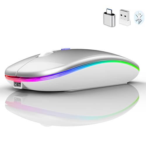 Bluetooth Wireless Mouse for Laptop mac MacBook ipad MacBook air MacBook pro pc Desktop Computer Windows Chromebook Notebook (Silver White) - color: silver white