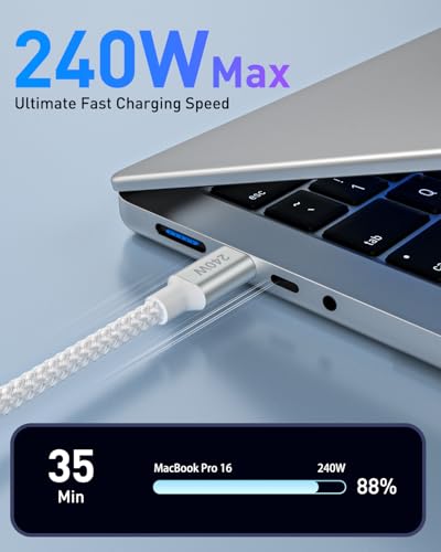 Huukein 240W USB C to USB C Cable 8ft, Long USB C to C Cable Fast Charging | USBC Charger Cord for iPhone 17 Air 16 15 Pro Max Plus 16e, for MacBook Pro and More