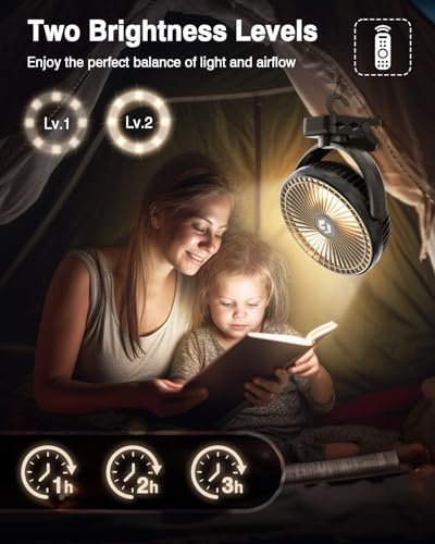 FRIZCOL 20000mAh 8 Inch Portable Clip On Fan,Battery Operated Golf Cart Fan with Lights, USB Fans Small Desk Fans Personal Quiet Fans for Office Stroller Bedroom and Camping