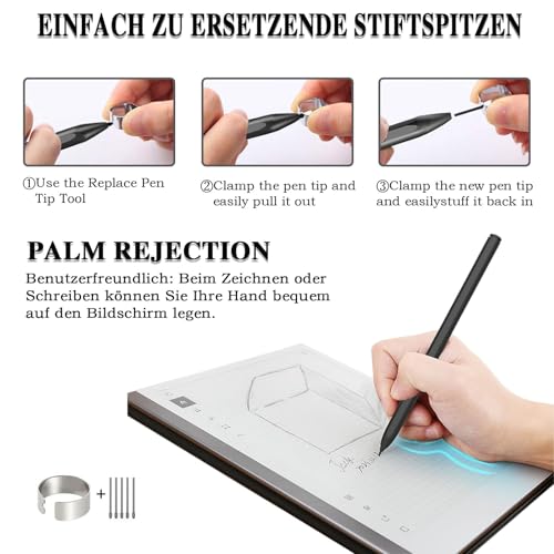 EMR Stylus with Eraser,Remarkable 2 Pen with Pencil Clip and 5 Tips 4096 Pressure Sensitivity & Palm Rejection & Tilt Remarkable Pencil for Kindle Scribe/Galaxy Tab & Book/Remarkable 1&2/Boox