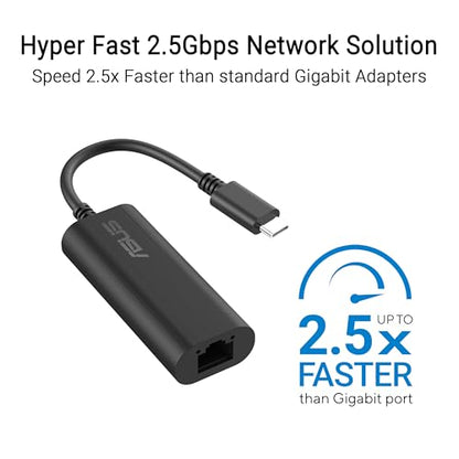 ASUS USB-C2500 V2 - USB Type-A 2.5G Base-T Ethernet Adapter with Backward Compatibility of 2.5G/1G/100Mbps