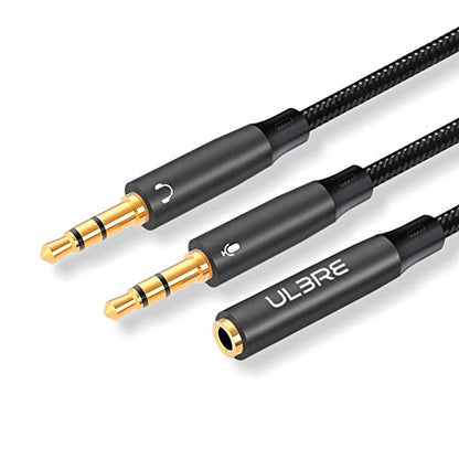 Headphone Splitter for Computer 3.5mm Female to 2 Dual 3.5mm Male Headphone Mic Audio Y Splitter Cable Microphone Stereo Jack Earphones Port Cord Gaming Headset to PC Laptop