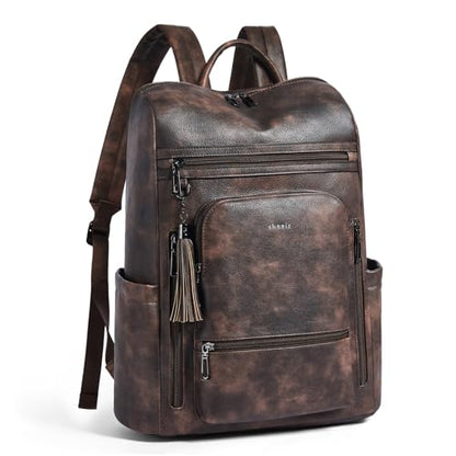 Shrrie Upgraded Large Travel Laptop Backpack with Laptop Compartmetn Fits 17 inch Laptop,Waterproof Vegan Leather Computer Backpack for Women and Men Work Business College - color: Two-toned Coffee