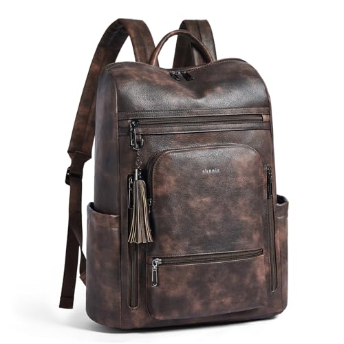Upgraded 17 inch Leather Laptop Backpack for Women | Waterproof Vegan Leather Computer Backpack with Laptop Compartment,32L Large Capacity,Travel Work Business College - color: Two-toned Coffee