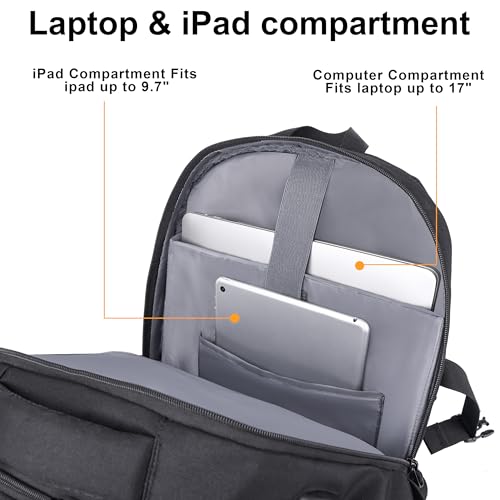 MOZETO 17 Inch Laptop Backpack, Large Tactical Inspired Travel Bag (Black) | USB Charger Port Computer Bag 18x14x8 Flight Approved Personal ltem Carry on Travel Backpack