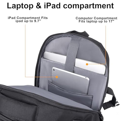 MOZETO 17 Inch Laptop Backpack, Large Tactical Inspired Travel Bag (Black) | USB Charger Port Computer Bag 18x14x8 Flight Approved Personal ltem Carry on Travel Backpack