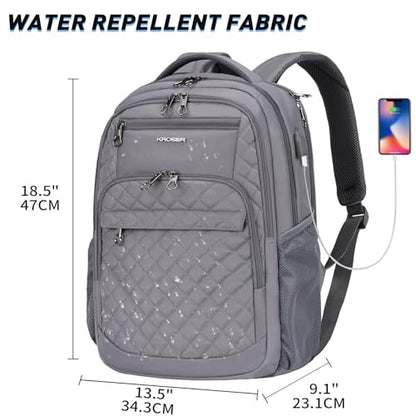 KROSER Travel Laptop Backpack 17 Inch Large Computer Backpack Water-Repellent Daypack with USB Charging Port & Headphone Interface RFID Pockets for Work/Business/College/Men/Women Dark grey(Quilted) - color: Quilted Dark Grey