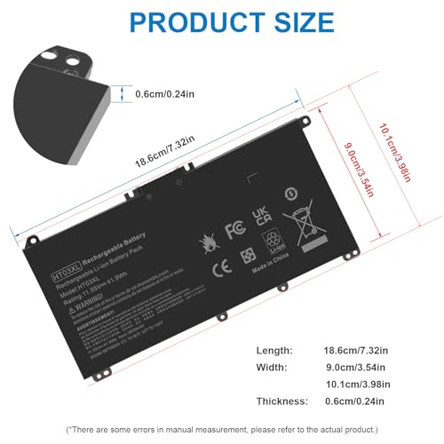 HT03XL Battery for HP Pavilion 15-cs0xxx 15-cs1065cl 15-da012dx 14-dk1013dx 15-cu1xxx 17-by0xxx 15-CS0053CL 15-dw0043dx 15t-dw100 15z-cw100 17-by1053dx 15-DA0033WM 14-CE0034TX 14-CE0064ST 14-CE1056WM - size: 7.32*3.54*0.24inch HT03XL