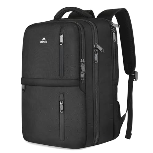 MATEIN Travel Laptop Backpack, Flight Approved Carry on Backpack, Black | Shoe Compartment, Large Personal Item Bag, Fits 15.6 Inch Laptop, Water Resistant, Overnight Luggage Bag, Weekender Bag - color: Black, size: Large