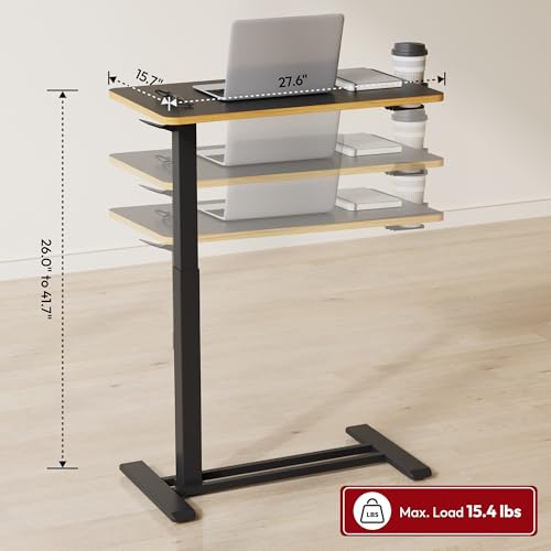 SANODESK 28''Pneumatic Adjustable Overbed Bedside Table with Hidden Casters | Medical Mobile Side End Table Laptop Computer Standing Desk Cart with Tray, Hospital and Home Use,27.6"W x 15.7"D,Black Maple - color: Black Maple, size: Small