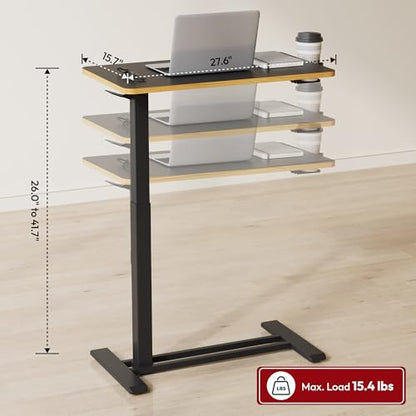 SANODESK 28''Pneumatic Adjustable Overbed Bedside Table with Hidden Casters | Medical Mobile Side End Table Laptop Computer Standing Desk Cart with Tray, Hospital and Home Use,27.6"W x 15.7"D,Black Maple - color: Black Maple, size: Small