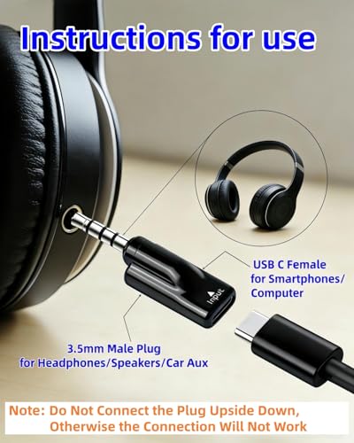 GELRHONR USB C to 3.5mm Audio Adapter, Type C Female to 1/8 "TRRS Male Headphone Jack Adapter, 16Bit/48Khz High Fidelity Audio Converter with PC, Laptop, Phone 2Pack (USB C F to 3.5mm M) - style: USB C F to 3.5mm M