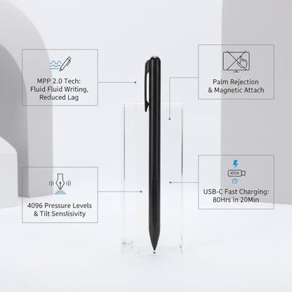 Active Pen, Stylus Pen for Touchscreen Laptop with 4096 Pressure Levels, Rechargeable Digital for Drawing and Writing with Palm Rejection (Black) - color: Black