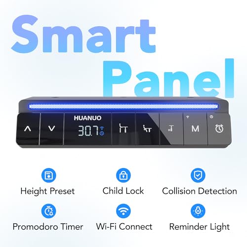 HUANUO 32" AI Smart Standing Desk with App-Synced Sedentary Reminders, Electric Height Adjustable Desk with Body-Data Ergonomic Presets, Voice Control Alexa/Google/Siri, 3 Memory Settings Table, Black - color: Black, size: AI-32" X 19"