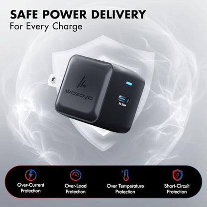 PD 30W Wozoyo GaN Charger, Type-C Fast Charger Compatible for iPhone 17/16/16 Pro Max/15 Series/iPad Pro, Smartphones & Tablets, QC 3.0,Compact Foldable Plug Design, Smart Power Delivery