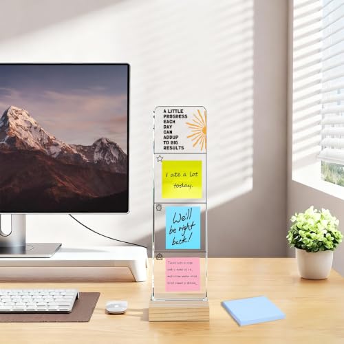 Monitor Memo Board with Removable Wooden Base Acrylic Portable Sticky Note Holder, A Little Progress Each Day Can Add Up to Big Results Acrylic Message Board, Office Desk Set Sticky Notes 100 Sheets - color: Sticky Note