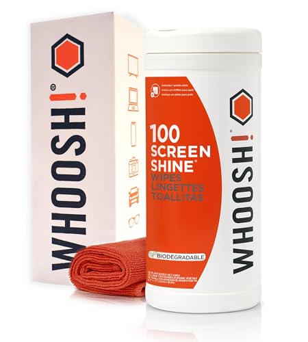 Whoosh Screen Shine Electronic Cleaning Wipes, 100 Count | Lint Free, Non Abrasive, Streak Free Finish, Non Toxic and Odorless, Reusable Cloth Included - size: 1 Count (Pack of 100)