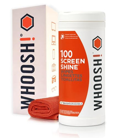 Whoosh Screen Shine Electronic Cleaning Wipes, 100 Count | Lint Free, Non Abrasive, Streak Free Finish, Non Toxic and Odorless, Reusable Cloth Included - size: 1 Count (Pack of 100)