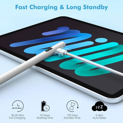 Moko Universal Capacitive Stylus Pencil for Touch Screen, White | Fast Charging, Power Display, Compatible with Apple iPad/iPhone/Samsung/Lenovo, iOS Android Tablets & All Smartphones - color: White