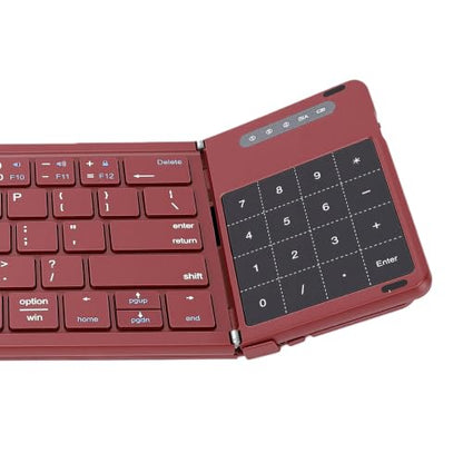 Foldable Keyboard with Touchpad, PU Leather Cover Bluetooth, Rechargeable 3 Fold Wireless Keyboard with Number Pad for Travel Tablet Laptop Users (Wine Red) - color: Wine Red